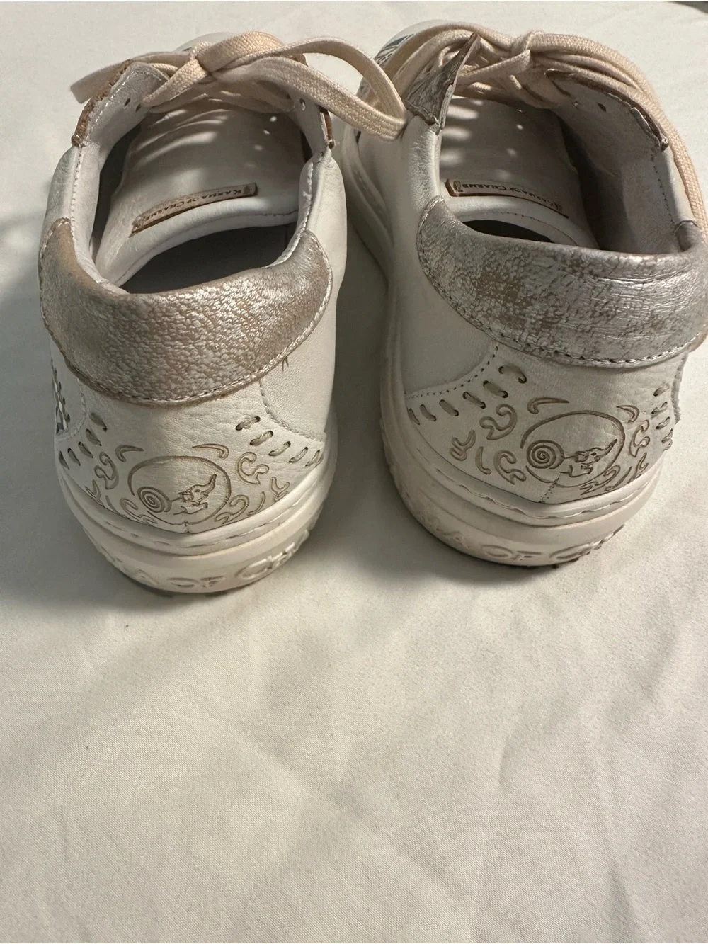 Karma of Charme Italian Leather Sneakers White Silver Blue Geometric Shoes EU 38